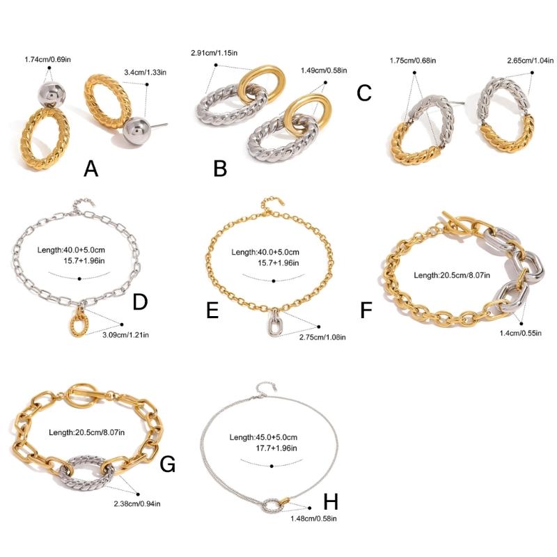 Elegant Stainless Steel Texture Jewelry Set with Round Stripes Designs Includes Necklace Earrings and Bracelet