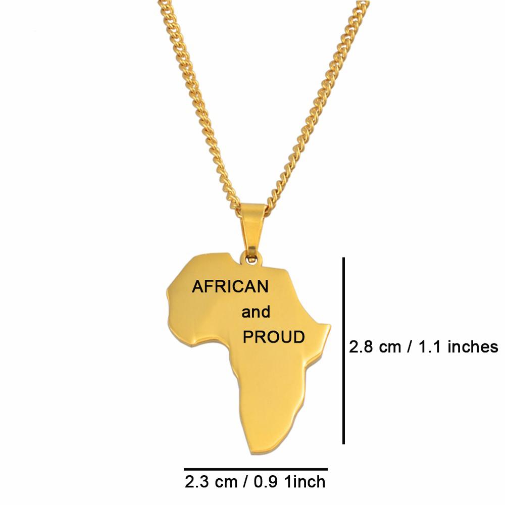 Anniyo  "AFRICAN and PROUD" Africa Map Pendant Necklaces for Women Girls Stainless Steel African Maps Jewelry #055121P