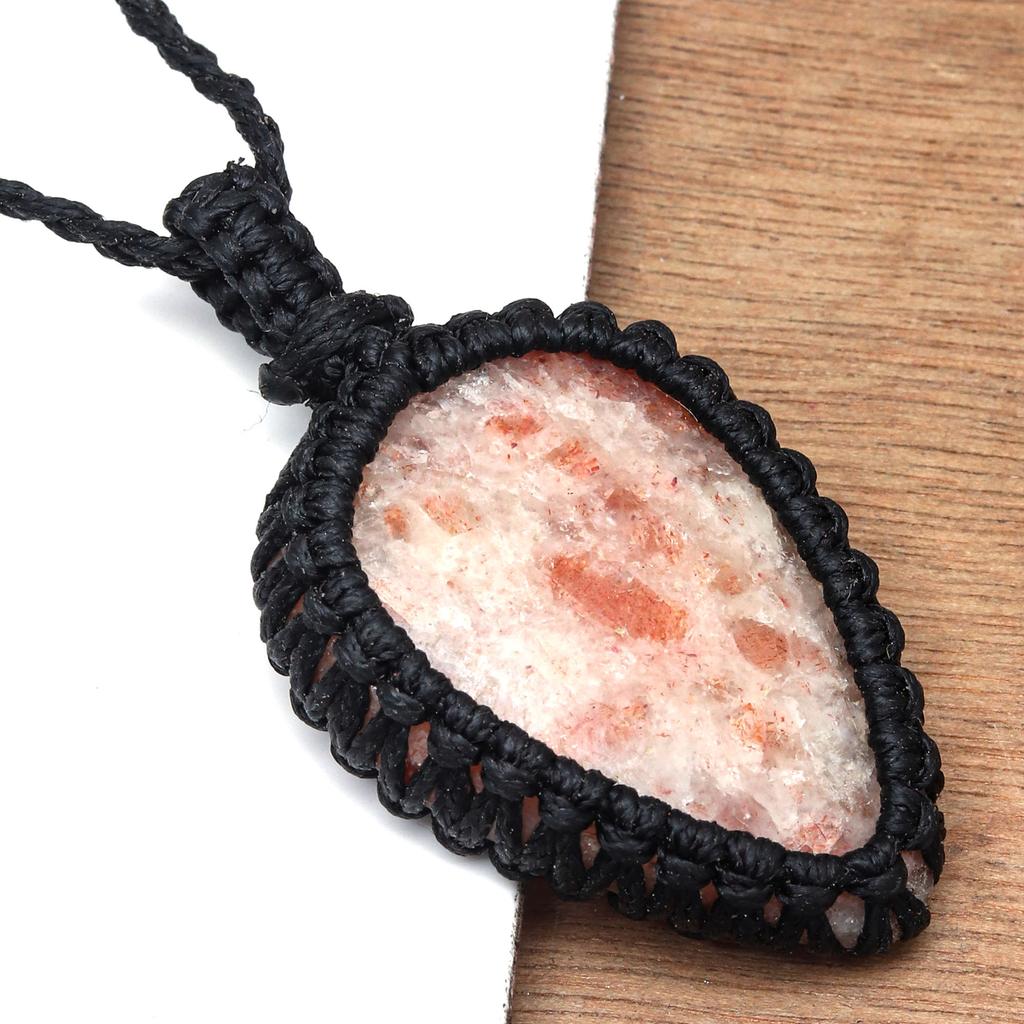 Sunstone Macrame Necklace Handmade Natural Bohemian Crystal Choker Healing