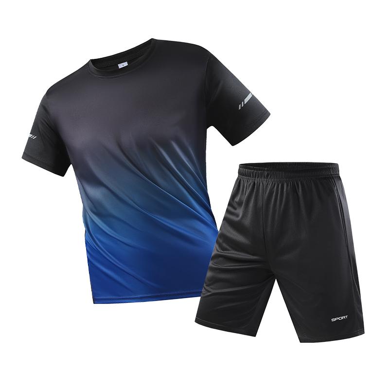 Quick-drying Sports Suit Men's Shorts Short-sleeved Suit Round Neck Running Fitness Casual Large Size Short-sleeved Shorts Two-piece Set