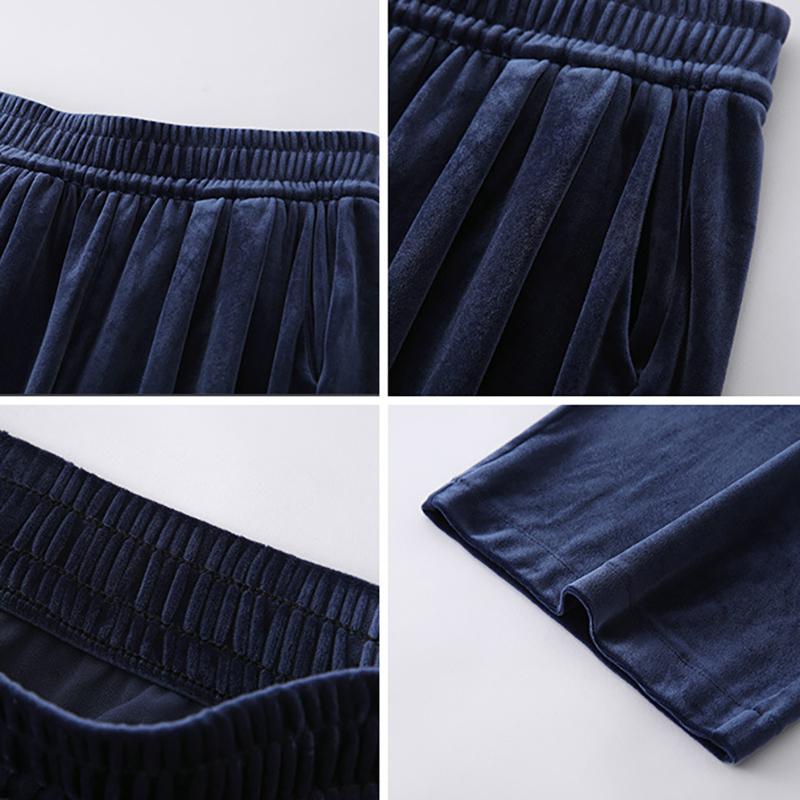 Goldener Samt Weitbeinige Hose Damen Herbst und Winter Locker Hochtailliert Lässig Drapierend Gerade Wischende Lange Hose