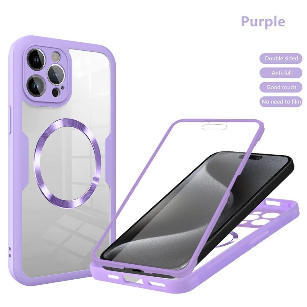 New 360 Full Protection Double Sided Clear Phone Case for iPhone 11 12 13 14 15 16 17 Pro Max Wireless Charging Magnetic Cover