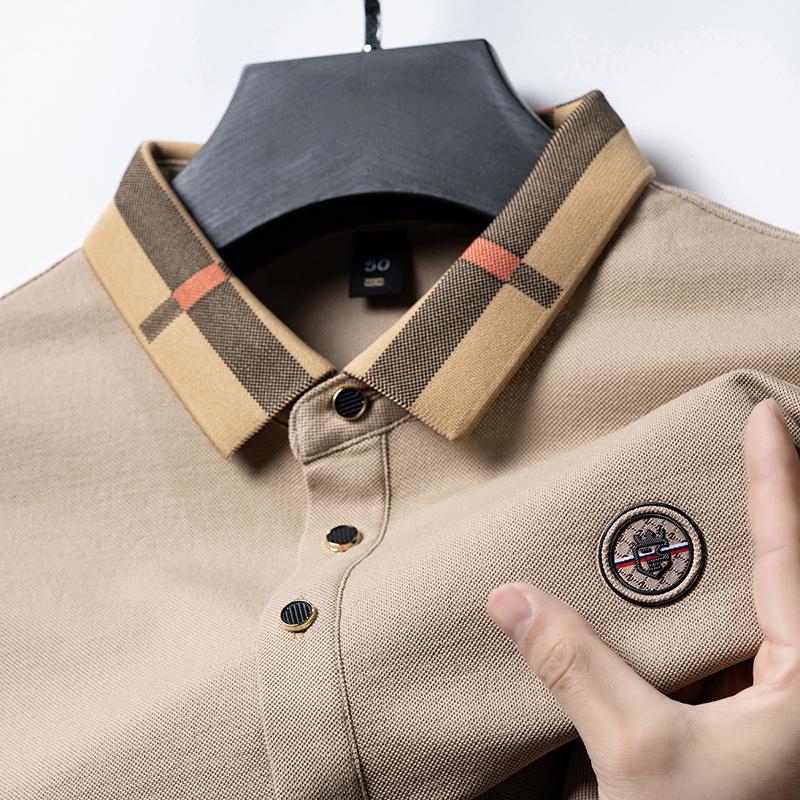 

Мужская летняя высококачественная деловая повседневная рубашка поло модная быстросохнущая из ледяного шелка из чистого хлопка с вышивкой футболка с коротким рукавом M абрикосовый