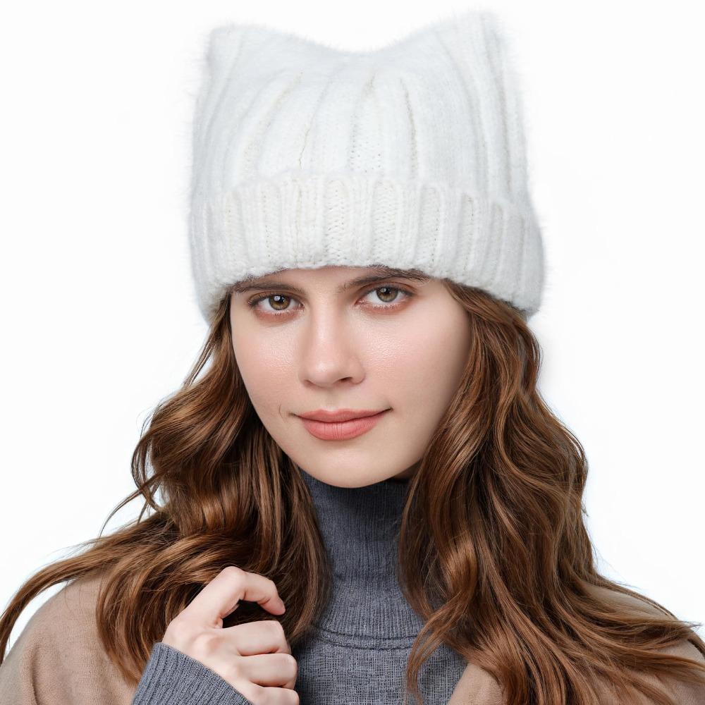 Stretch Knitted Beanie Cat Ear Thermal Beanie Fashion Skull Cap  Winter