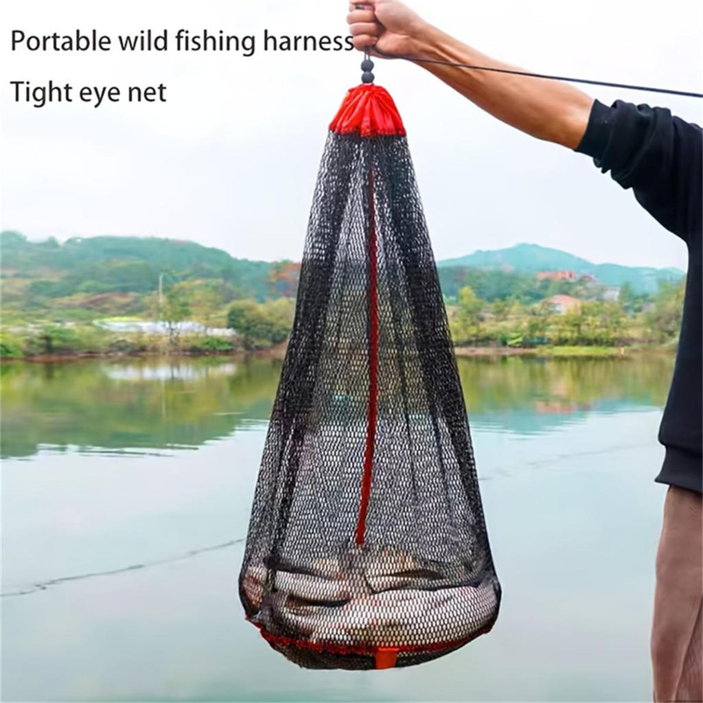 Fish Mesh Pouch Folding Fishing Gear Thickening Small Grid Nets Live Fish Nets Bag Bundle Mouth Net Bag Fishing Supply
