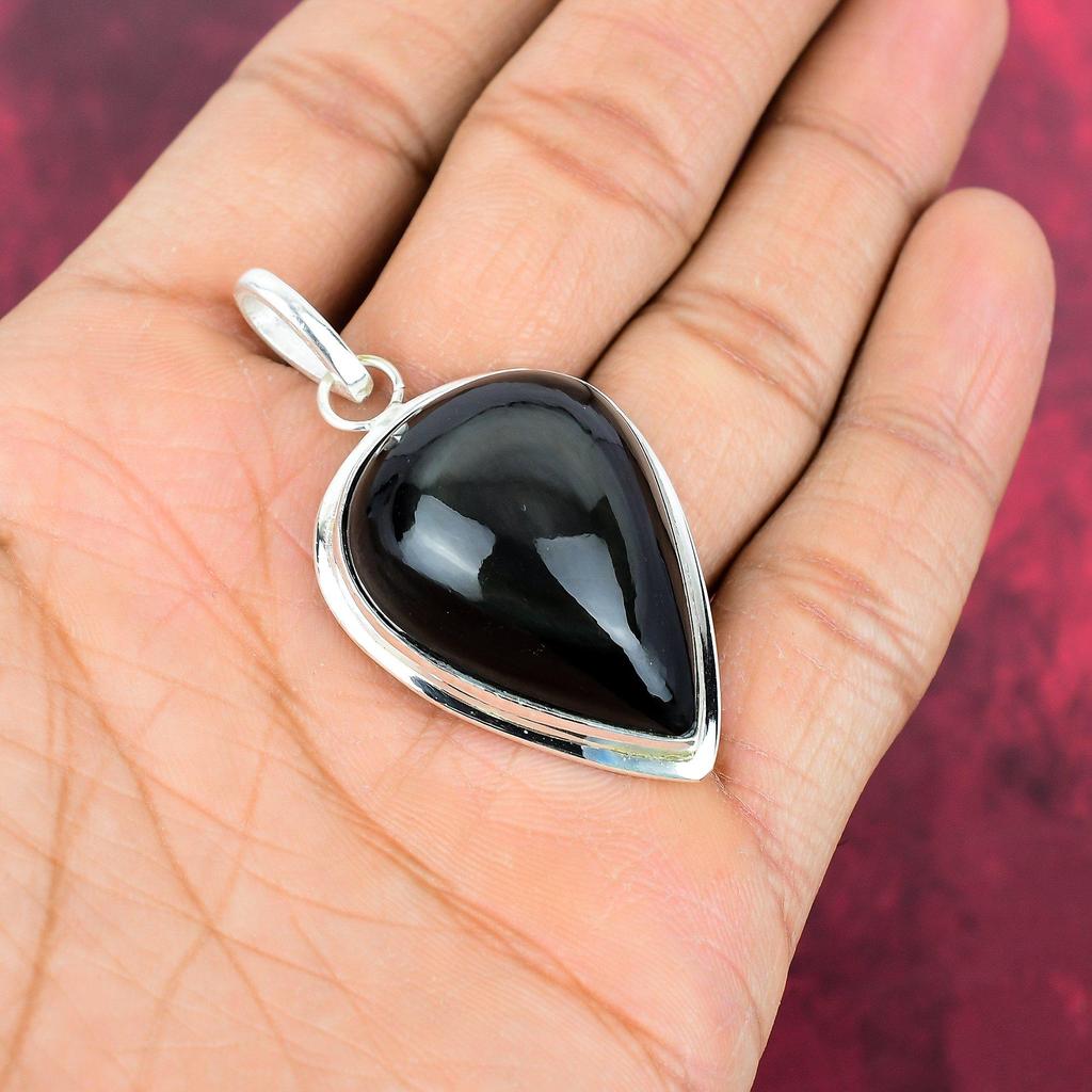 Obsidianöga 925 Massivt Sterling Silver Hänge, Handgjort Ädelstenshänge Smycken, Gåvor Till Hustru Helt Nytt Hänge