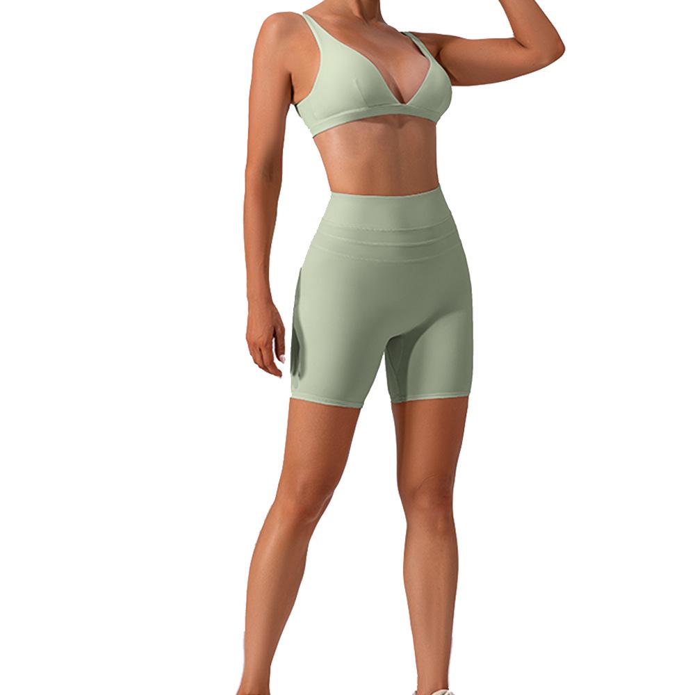 

Европейский и американский эластичный набор для йоги: Топ с V-образным вырезом и облегающие брюки для бега и тренировок с эффектом «обнажённости» L