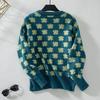 Pullover Print Vintage Long Sleeve Sweater Knitwear Loose V-Neck Top for Autumn Winter