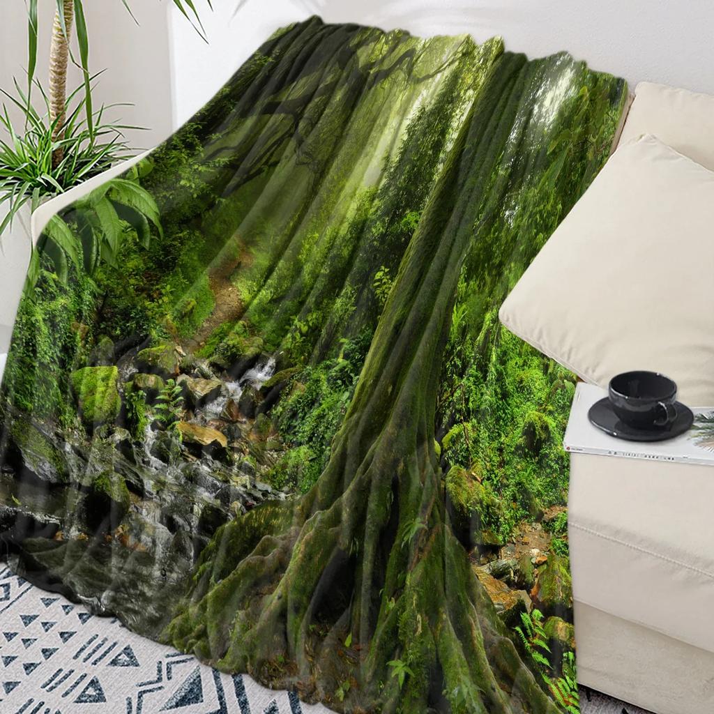 Decke Dschungel Grün Blätter Wald Decke Weich Bequem Plüschdecken Warm Sofa Bettlaken