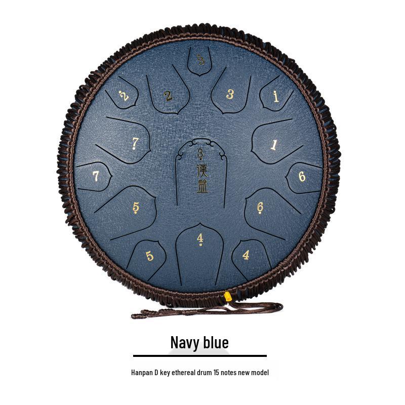 

15-нотный ре мажор хандпан стальной язычковый барабан, 14 дюймов, с красочным дизайном «Пустой санскрит»