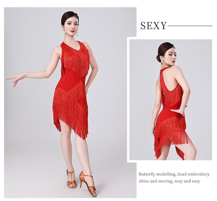 V-Neck Fringe Latin Dance Dress: Sexy Party, Prom, and Performance Costume