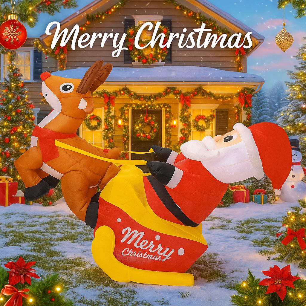 4.92FT Inflatable Toy Santa Sleigh Reindeer with LED Home Ornament Holiday Gifts Xmas Decorations for Yard Christmas Supplies