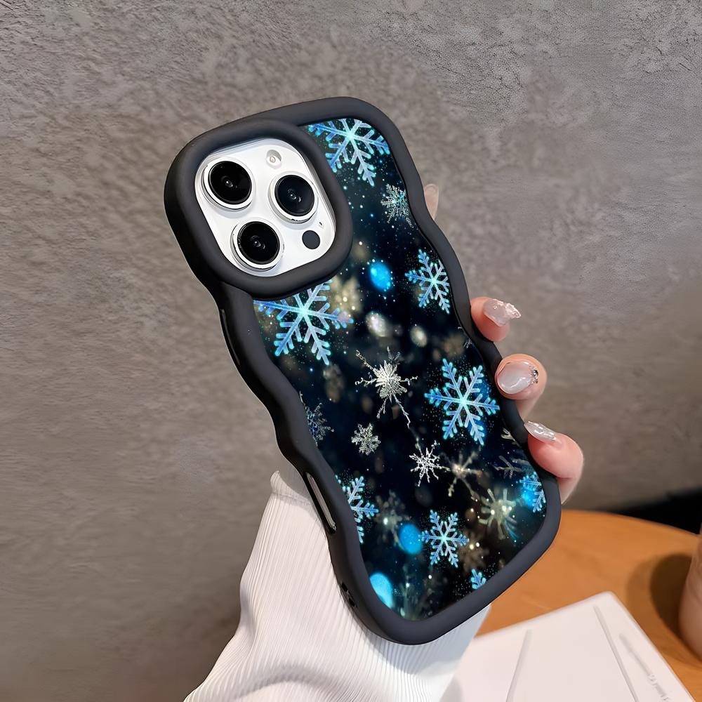 Winter Snowflake Mobile Cell Phone Case for iPhone 17 16 15 14 13 12 11 Air Pro Max Plus Wavy Edge TPU Colorful Cover Luxury