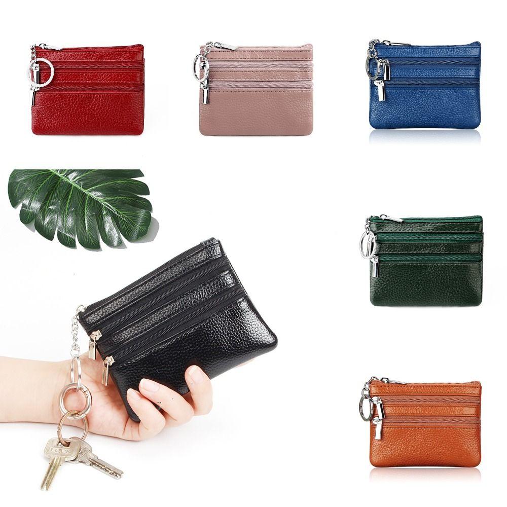 PU Leather Key Ring Waterproof Pocket Purse Money Coin Purse Zipper Wear-resistant Credit Card Holder