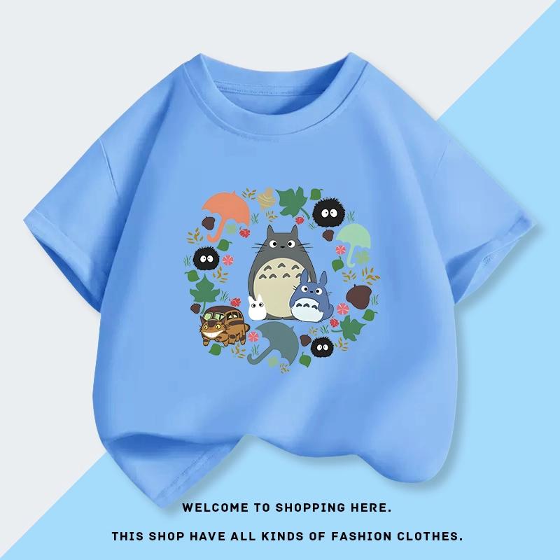 Totoro Mode bedrucktes Kinder-Kurzarm-T-Shirt aus reiner Baumwolle im Sommer, Bonbonfarbe, Koreanische Version, Lässiges Oberteil