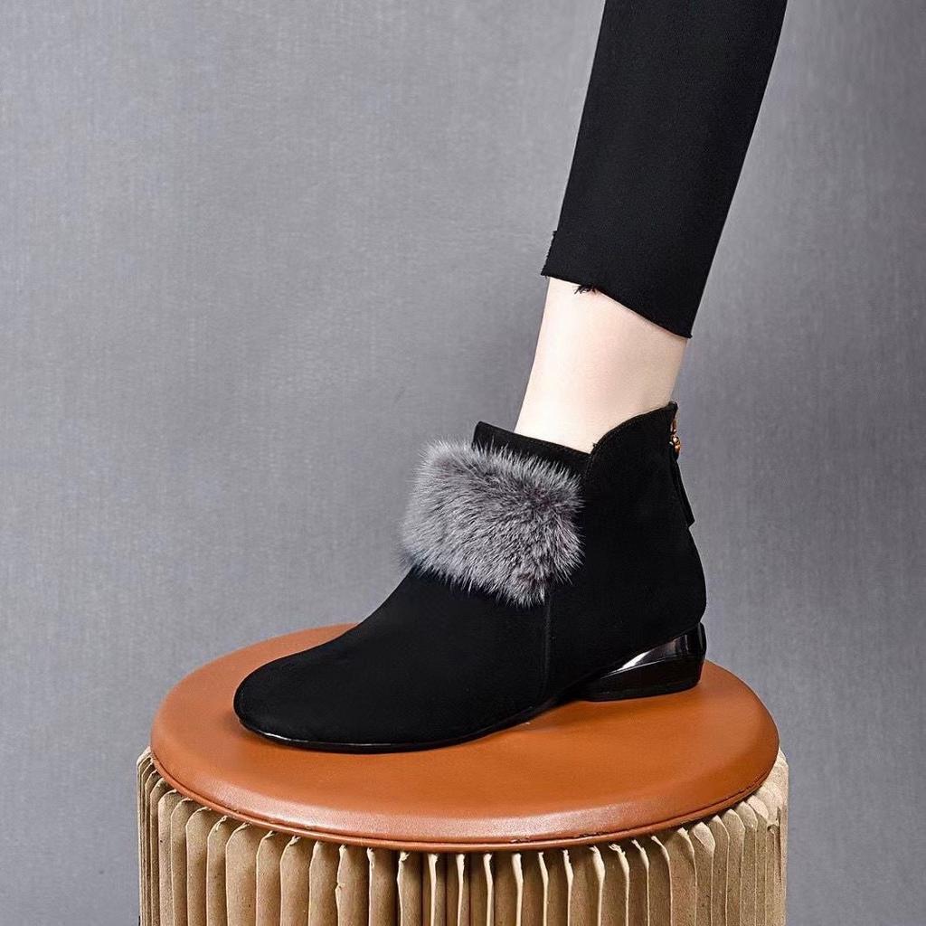Winter Shoes for Women Plush Warm Women's Boots Low Heel Non-slip Commuter Office Ladies Shoes Zipper Short Boots