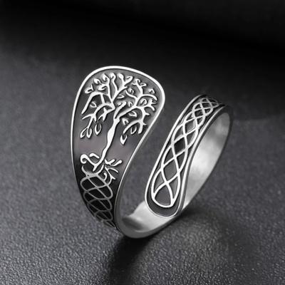 LIKGREAT Tree of Life Ring for Women Men Adjustable Size Open Band Spiritual Healing Stainless Steel Jewelry Boho Hippie Gift