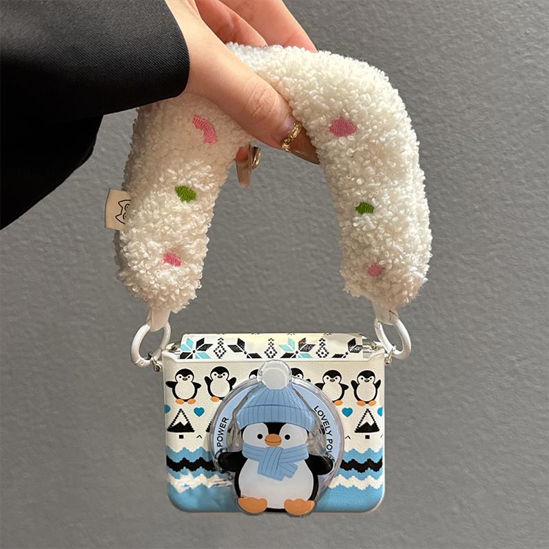Cute penguin magnetic stand case for Samsung Galaxy Z Flip7 zflip6 zflip 5 Case Kawai Leather Cover For Samsung z flip7