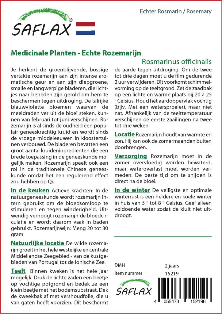 SAFLAX Garden In the Bag - Rosemary - 100 Seeds - With Substrate In a Fitting Stand Up Bag - Rosmarinus Officinalis