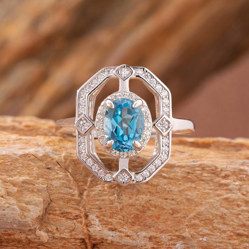 Sapphire Topaz Peridot Aquamarine Natural Color Treasure Ring Women'S Set S925 Silver Earrings