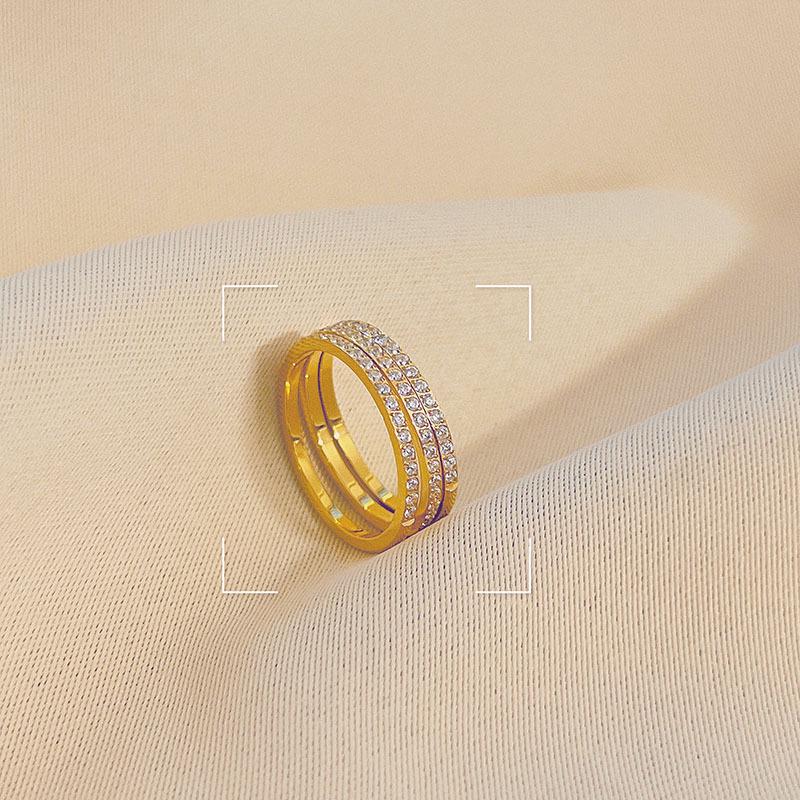 Elegant Thin Diamond-Set Titanium Steel Ring for Women - Trendy Luxury Design, Perfect for Index or Knuckle Wear