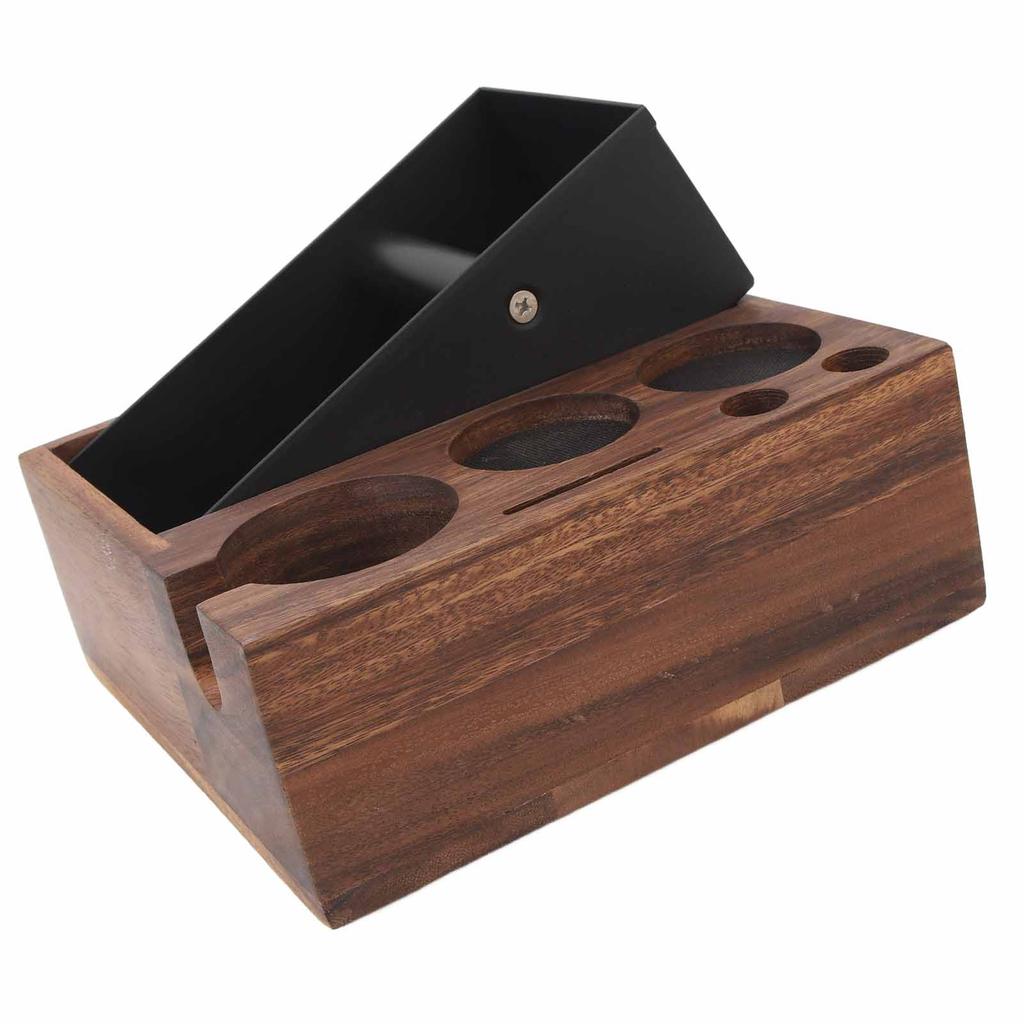 Coffee Knock Box Multifunctional One Piece Design Shock Absorbent Portafilter Holder Wooden Coffee