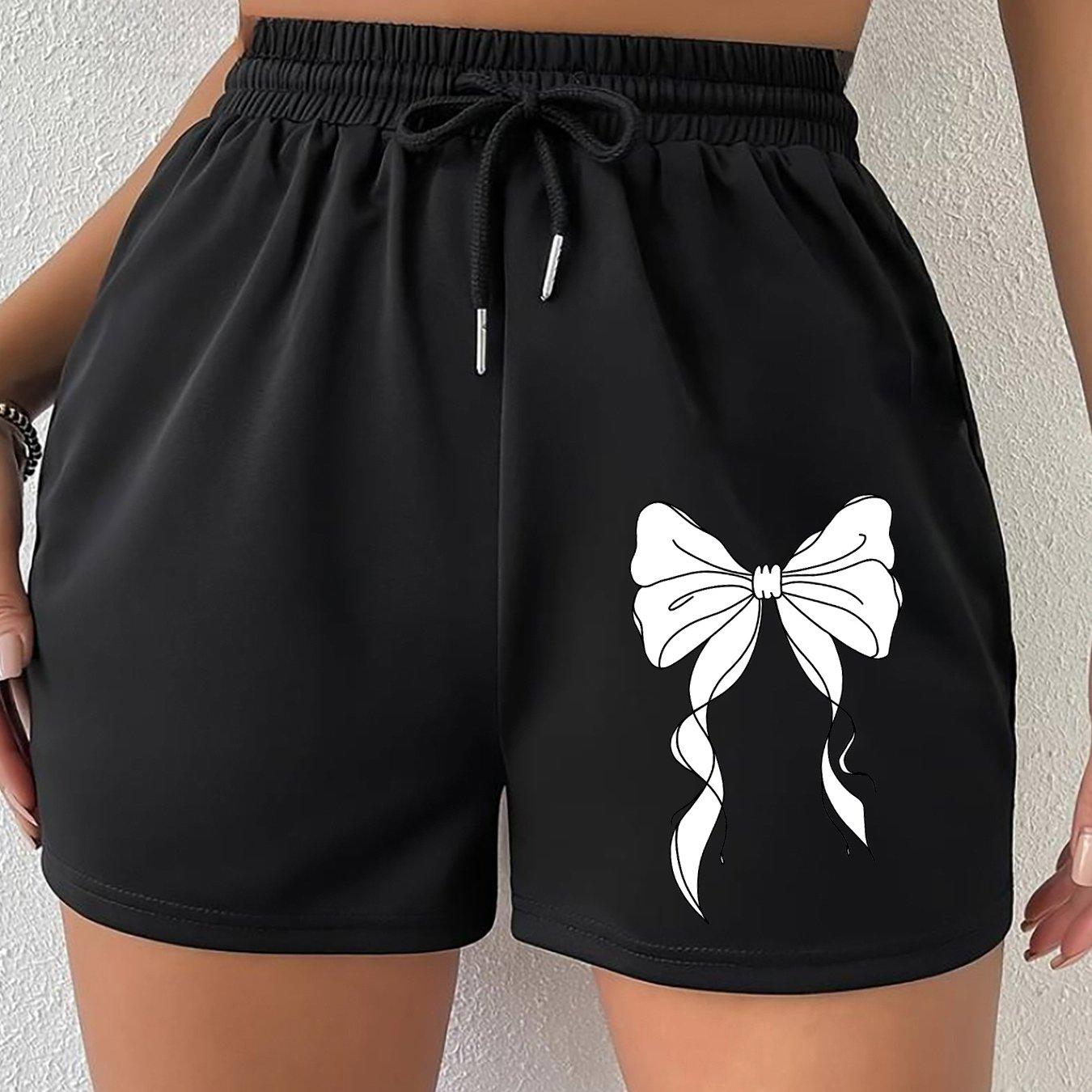 Ladies  Casual Summer Shorts Trendy and Fashionable Sweet Bow Printed Shorts Beach and Outdoor Beach Shorts S