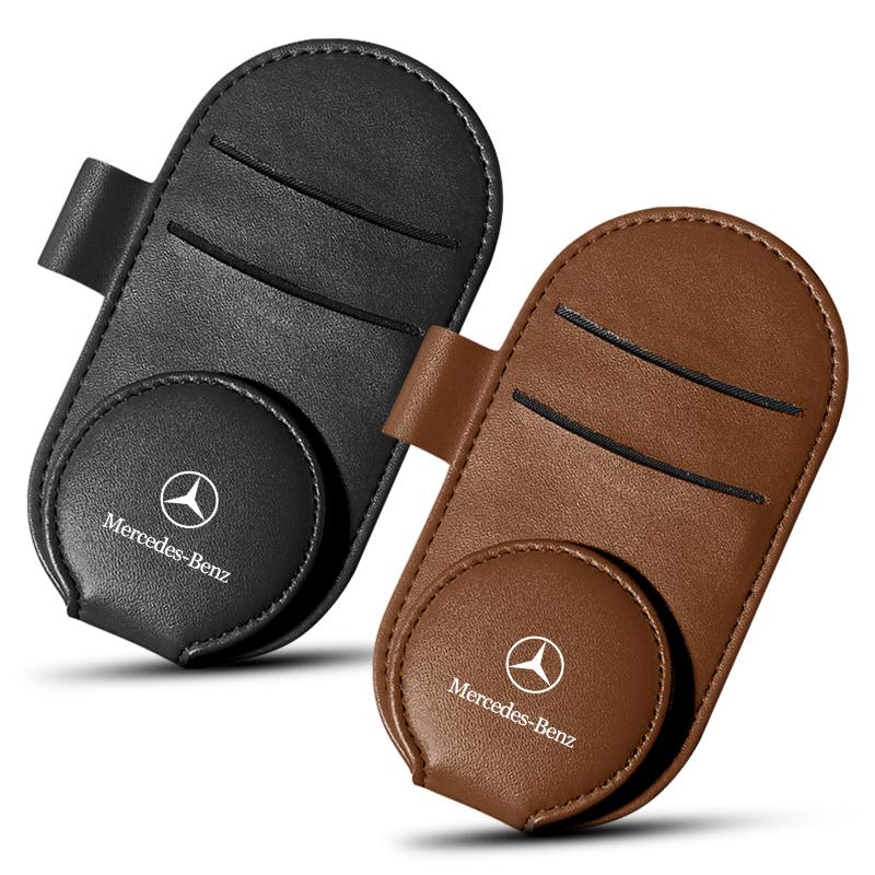 Leather Car Glasses Clip Sun Visor Multi-function Sunglasses Clip For AMG Mercedes Benz W204 W124 W201 W202 W212 W220 W205 GLA CLA Automotive Goods