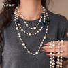 French retro tiger's eye stone beaded long pearl necklace niche sweater chain necklace women