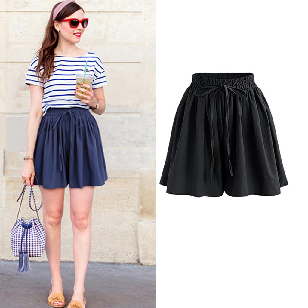 Women's Shorts High Waist Drawstring Knee Length Shorts Elastic Comfy Shorts With Pockets