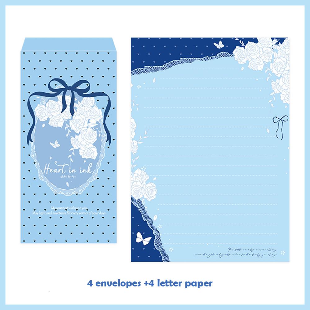 Envelope Letter Blue Set Rose Island Handwritten Letter Art Confession Love Letter Blessing Message Writing Paper синий