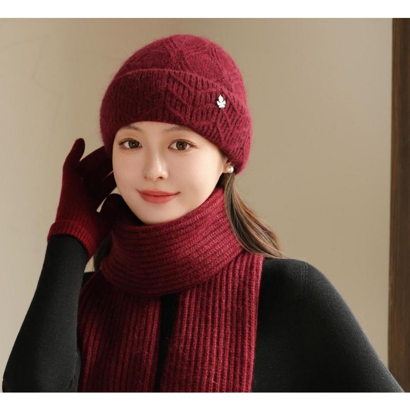 Outdoor Hat for Women In Autumn and Winter Fashionable and Versatile Plus Velvet Mom Hat Casual Cold Proof Woolen Hat  Neck Warm Suit