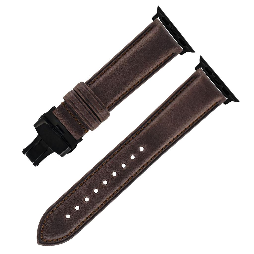 The First-Layer Cowhide Bracelet Is Suitable For Apple Watch S7 Strap Applewatch8 Genuine Leather Butterfly Buckle Strap.