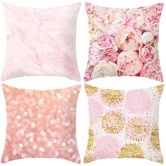 Cushion Cover Soft Washable Square Shape Rose Feathers Nordic Pillowcase for Bed