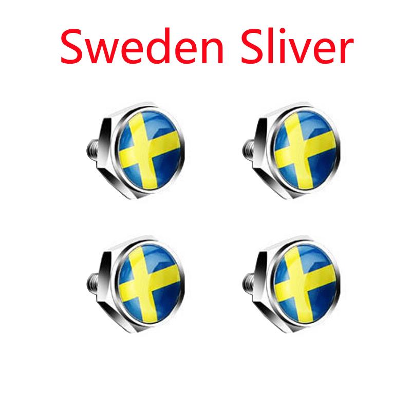 4pcs/set USA Italy Germany Sweden Flag Metal Screws License Plate Bolts Accessories