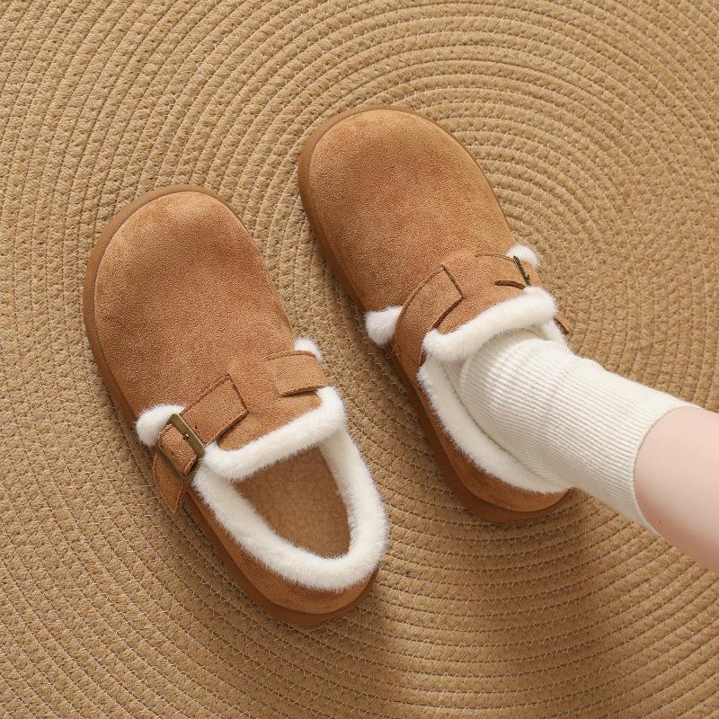Thick-soled Imitation Lamb Wool Shoes 2025 Winter Velvet Retro Birkenstocks Fashionable Versatile and Comfortable Round-head Cotton Shoes