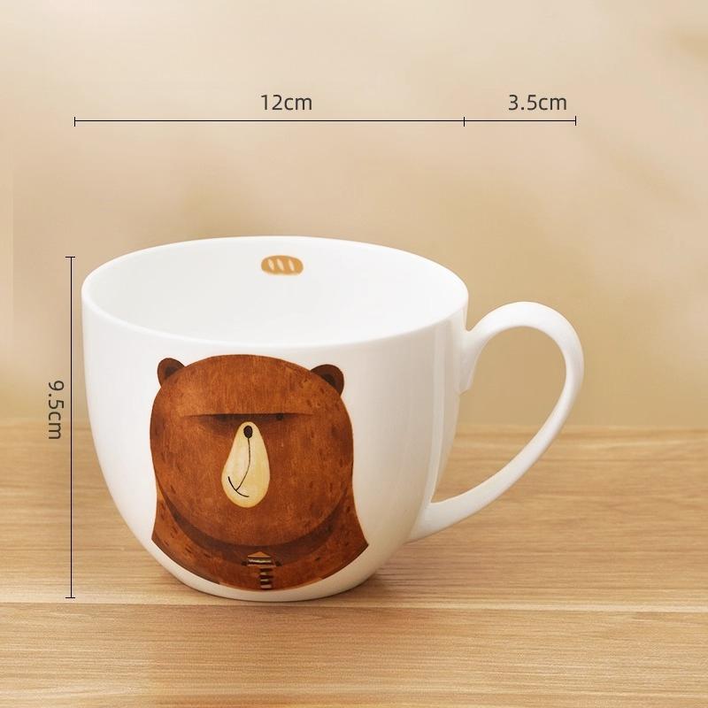 600ml Velkokapacitní keramický hrnek slon s víčkem a lžičkou – Roztomilý zvířecí design Snídaňová miska, Miska na ovesnou kaši, Šálek na kávu