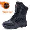 Fashion Outdoor Mens Motorcycle Boots Lace Up Mountaineering Shoes Non-Slip Male High-top Hiking Shoes Warm Plush Fur Winter Boots Botas