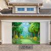 2D plane, 2D flat banner, 1 piece of forest-themed background fabric, featuring green trees, colorful flowers and butterflies