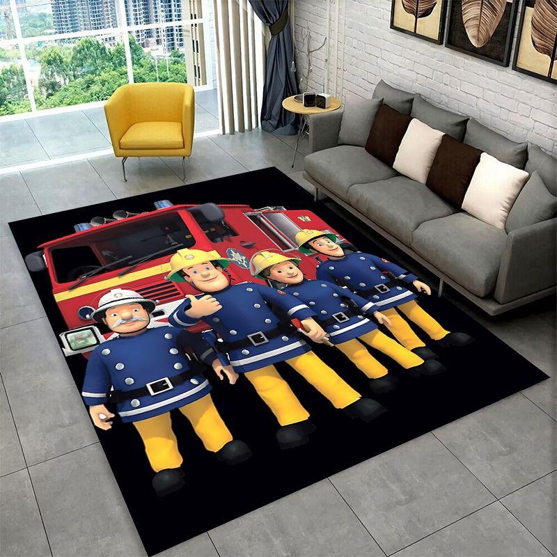 Cartoon Fireman Sam Non-Slip Area Rug for Living Room,Bedroom,Playroom,Soft Carpet Floor Mat Home Decor Rug Room Gift