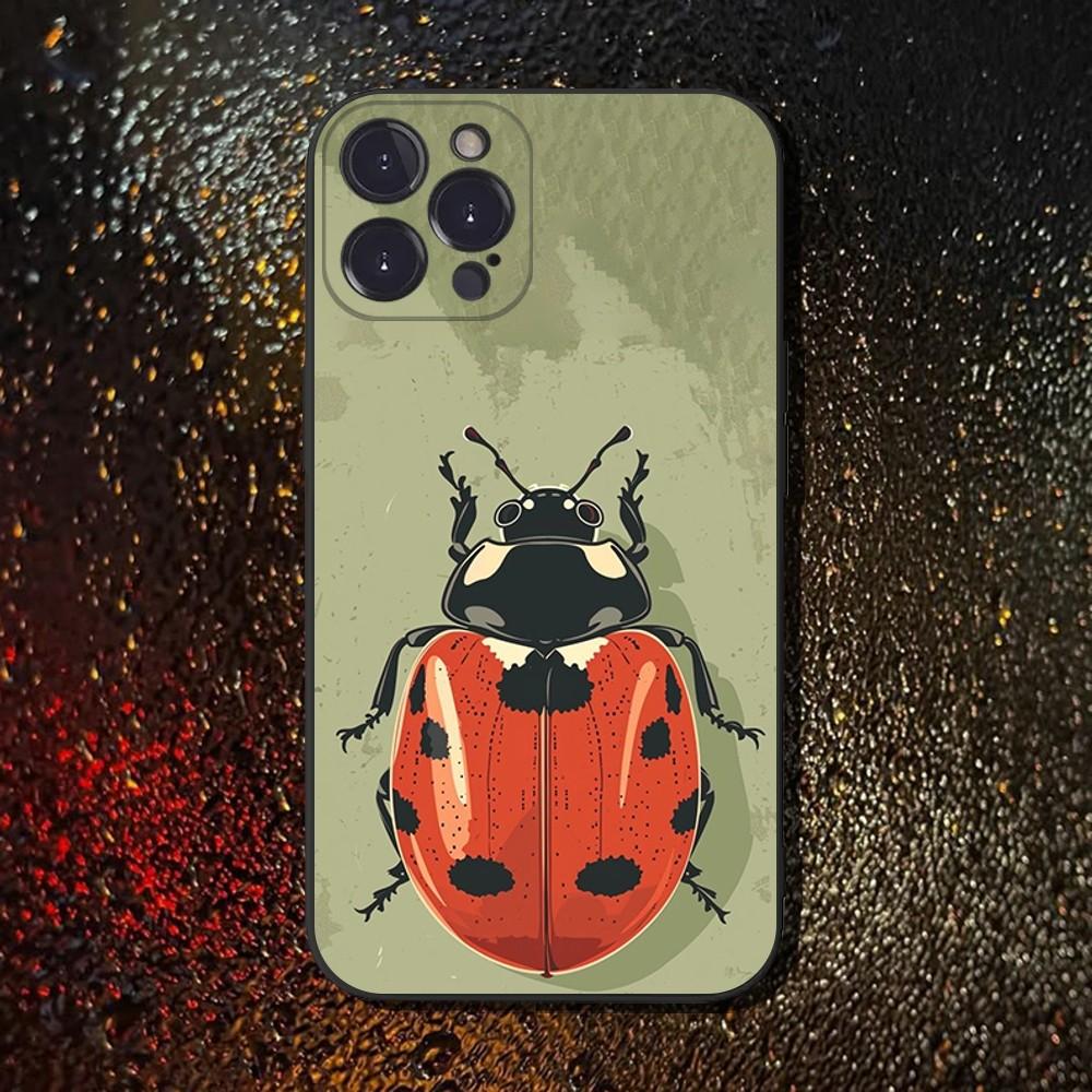 Ladybug Insect Red Black Phone Case For iPhone 16,15,14,13,12,11 Plus,Pro Max,XS,X,XR,SE,Mini,8,7,Soft Silicone Black Cover