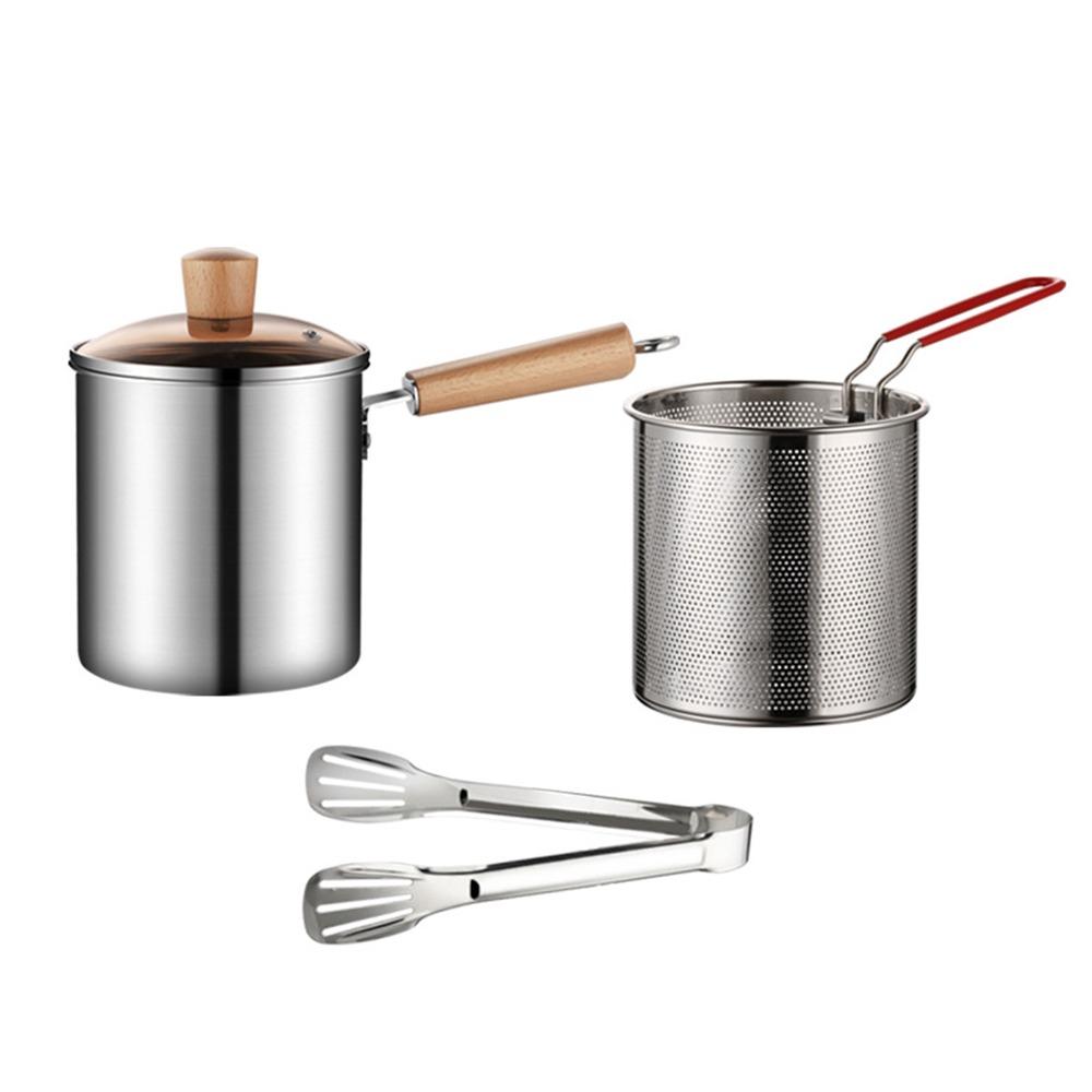 Strainer Basket Deep Fryer Pot Wood Handle Stainless Steel Frying Pan  Home Restaurant