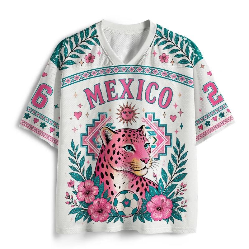 2026 Summer Mexico Style Football Sports T-shirt Breathable Gym Loose V-neck Short Sleeve Tops Adult Child Casual T-shirt S
