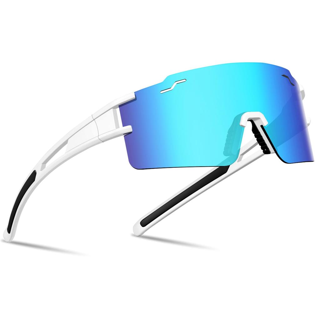 FMY Polarized Cycling Youth Baseball UV400 Sports Sunglasses for Running and Medium Glasses, Glasses, Unisex, Protection, Driving, White/Blue,