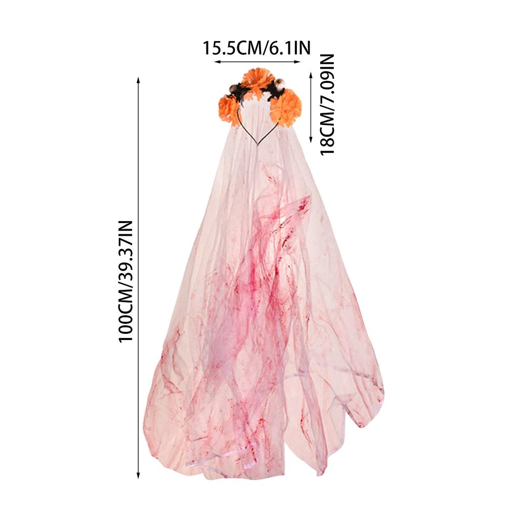 Halloween Ghost Bride Hair Hoop Blood Yarn Veil Halloween Simulation Flower Headband Wedding Cosplay Party Headwear Accessories