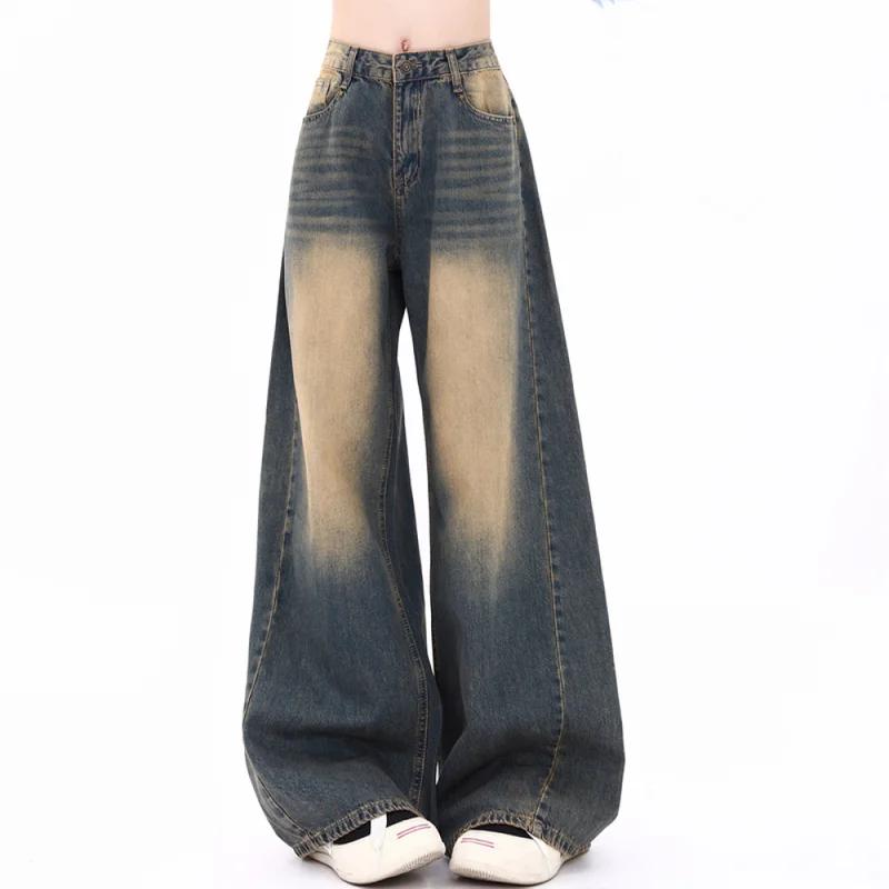 Women Autumn Vintage Button Female High Waisted Jeans American Basic Simple Casual Fashion Baggy Jeans