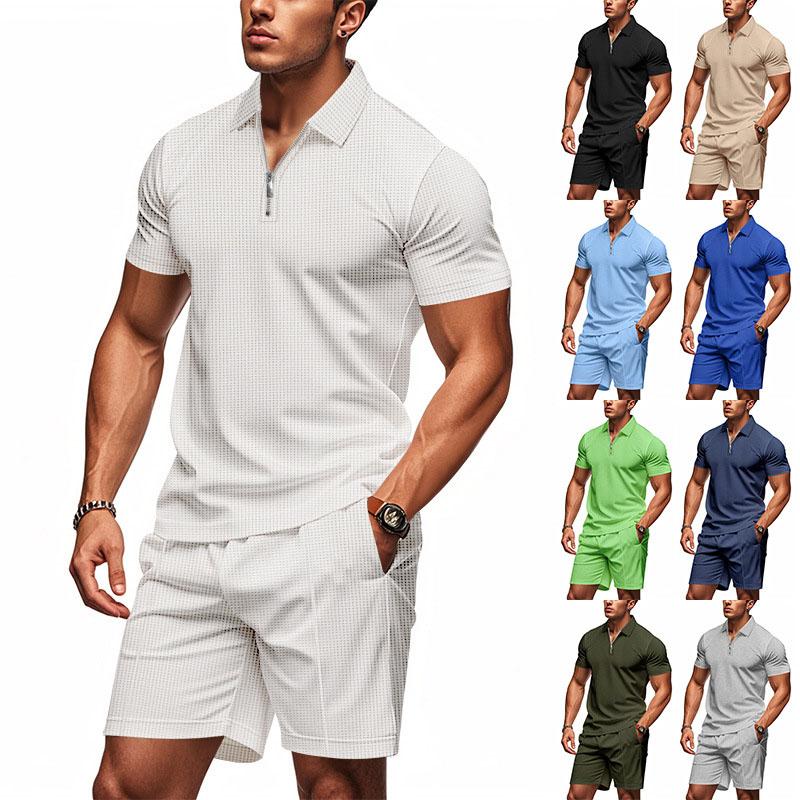 Sommer Reißverschluss Kurzarm Poloshirt Casual Shorts Anzug Herren