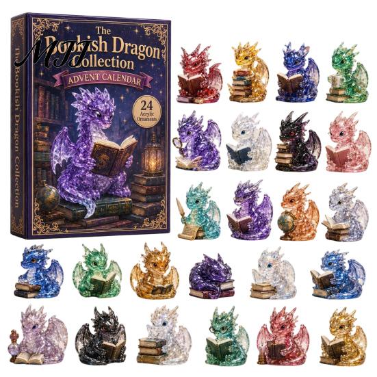 Drachen-Adventskalender Weihnachts-Countdown-Kalender, mit 24 Acryl-Dekorationen, Tage Festliche Dekorationen Geschenkbox, Feiertag für Liebhaber
