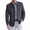 Men Stand Collar Button Front Suede Blazer Casual Slim Fit Suit Jacket with Multiple Pockets for Everyday Wear