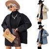 Women's Autumn Wool Overcoat with Turn-Down Collar and Drop Shoulder Design